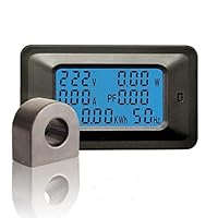 ChouZZ 6 in 1 Multifuctional Digital Voltmeter Ammeter Combo Meter 110-250V 0-100A AC Full LCD Digital Display 22000W Power Energy Meter Monitor -Black
