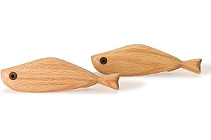 RiLiKar 2 Pack Wooden Fish Cabinet Knobs Kid's Room Cute Knobs Nursery Drawer Dresser Knobs Wardrobe Cupboard Door Knobs and 