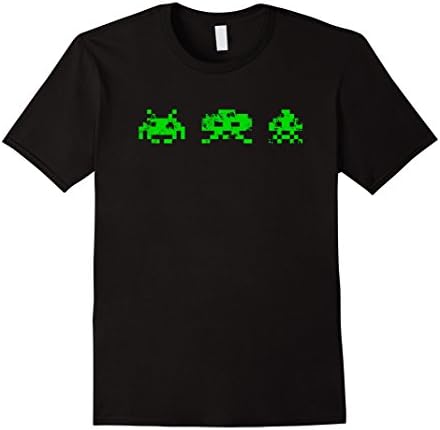 Mens Alien Invaders, Arcade Game Retro Graphic T-shirt Small Black