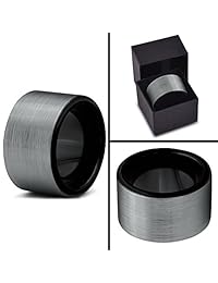 Charming Jewelers Anillo de boda de tungsteno de 0.472 in para hombre y mujer, ajuste cómodo, oro rosa de 18 quilates, negro y gris, corte plano cepillado
