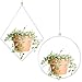 Mkono Boho Hanging Planter, Set of 2 Metal Plant Hanger with Plastic Pots, Modern Mid Century Flower Pot Plant Holder in Diamond and Circle Shape, Fits 6 Inch Planter (Pots Included), White