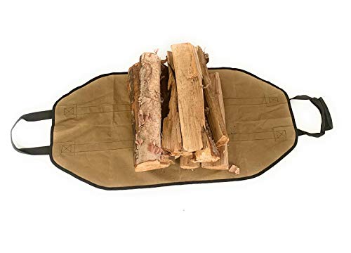 Firewood Log Carrier (Waxed Canvas) Water Resistant Tote with Padded Handles