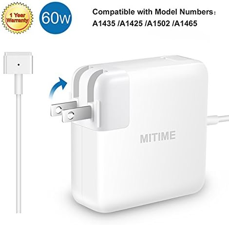 MITIME Macbook Charger 60W MagSafe 2 ( T-Tip ) Power Adapter Charger for Apple MacBook Pro 13 inch Retina Display And Macbook Air ( Compatible With A1435 A1425 A1502 A1465 )