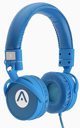 AudiomateA7 Noise-isolating Wired Stereo Extra Bass Foldable Stereo Tangle-Free On-Ear Headphones with Built-in Microphone and Remote 5ft Cable 3.5mm Plug Cyan