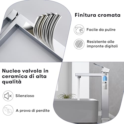 BuntHaus Chrome Bathroom Tap, High Basin Mixer, Bathroom Sink Tap, Adjustable Hot and Cold Water Mixer, Stainless Steel (Silver)