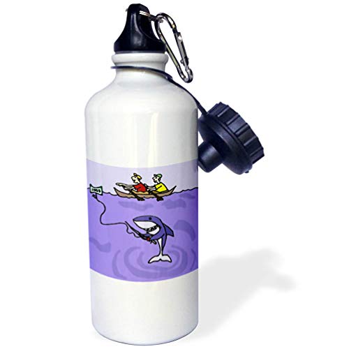 3dRose Funny Shark Fishing for Humans Cartoon-Sports Water Bottle, 21oz , 21 oz…