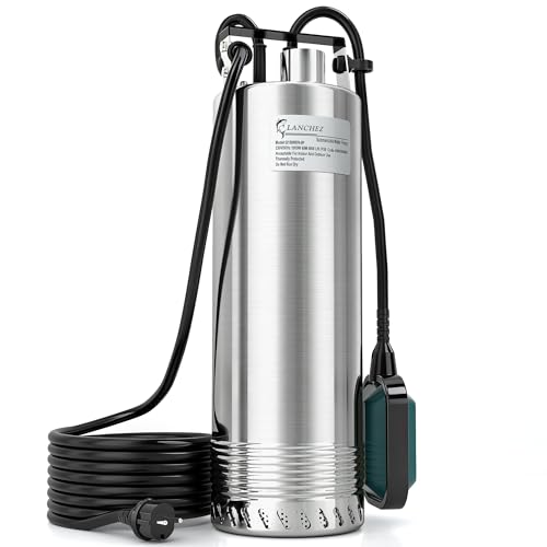 LANCHEZ 1500 W Submersible Pump with Float, Submersible Pressure Pump with 6800 l/h Flow Rate, Maximum Head 60 m, Immersion Depth Max. 16 m, Water Pump for Cellars, Agriculture, Horticulture