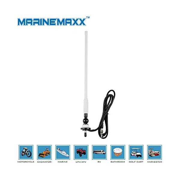 MarineMaxx-Waterproof-Marine-Radio-Antenna-Rubber-Duck-Dipole-Flexible-Mast-FM-AM-Antenna-for-Boat-Car-ATV-UTV-RZR-SPA-White