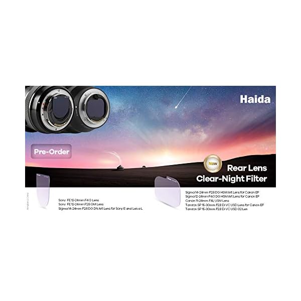 Haida Shield Clear Night Rücklinsenfilter, stoßfest, optisches Glas, Lichtverschmutzung, HD4648, kompatibel mit Sigma 14–24 mm F2.8 DG HSM Art / F4.0 Objektiv, Tamron SP 15–30 mm f/2.8 Di VC USD Canon – Bild 8