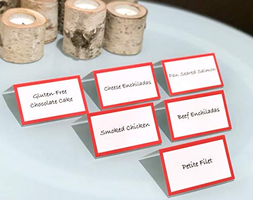 Tented Place Cards - 50 pack - Folded Place Cards are ideal as Wedding Place Cards, Buffet food label, Banquet tables, Cocktail Parties, and Much More!. Made of 14 pt. Matte Card Stock.