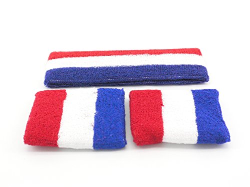 image for Oidon Sweatband Large Set 1 Headband + 2 Wristband Red White Blue, uni