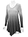 WT1050 Womens V Neck Long Sleeve Dip Dye Handkerchief Hem Tunic Top L BLACK