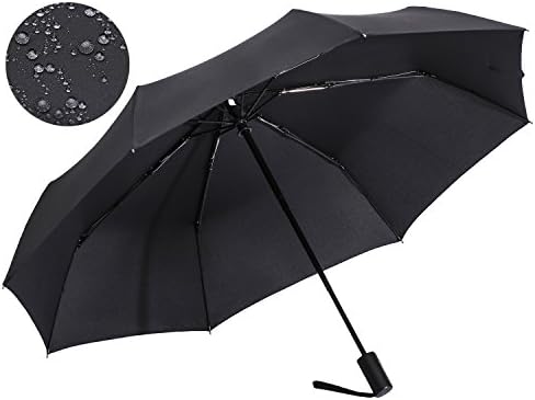 RENZER Compact Windproof Travel Umbrella with Anti-rebound Design Black