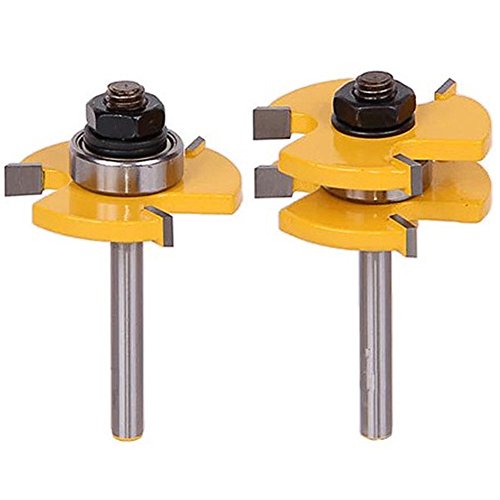 2Pcs Tongue and Groove Router Bit, Grooving Router Bit, 3 Teeth T Shape, 1/4