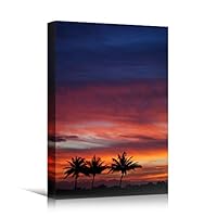 Canvas Wall Art Silhouette Palm Tree Bedroom Multicolor Nature Neon Photography Trees Tropical Urban - 12x18 inches
