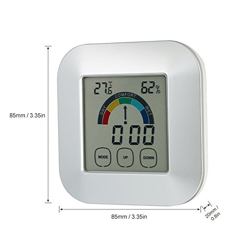 Color Electronic Clock Screen Control Thermometer Round Home Digital Hygrometer Indoor Humidity,Indoor Outdoor Thermometer Digital Hygromete,Weather Thermometer Monitor for Home,Car,Office (Silver) - Thumbnail 2