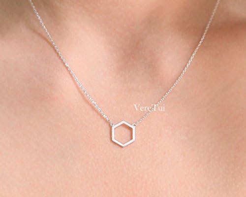 Minimal Honeycomb Hexagon Geometric Silver Necklace
