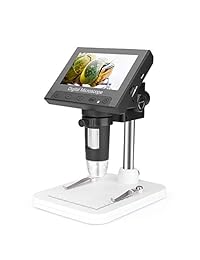 Microscopio digital USB de 4,3 pulgadas LCD 10X 600X Ampliación Microscopio digital, 8 LED de luz ajustable, batería de litio recargable, para la reparación del teléfono Herramienta de soldadura Evaluación de la joyería Uso biológico