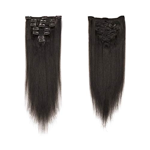 20" Remy Clip in on Hair Extensions Remy Human Hair Standard Weft 20 Inch 70g 7 Pcs 15 Clips Soft Silky Straight Hair for Women(Dark brown)