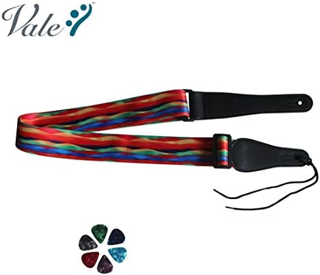 VALE Adjustable “Rainbow” Guitar Strap with Leather Ends and Pick Pocket for Electric/Acoustic Guitar
