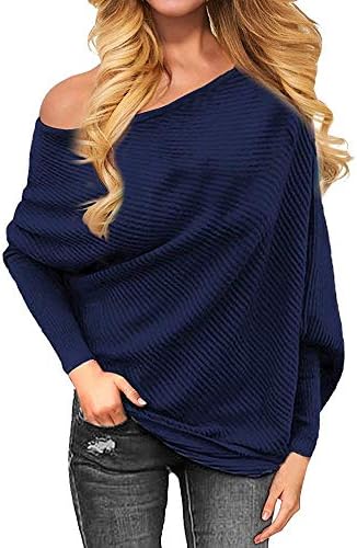 OTSLEY Women's Fall Off Shoulder Knitted Sexy Loose Batwing Sweater Tops Shirt Blouse