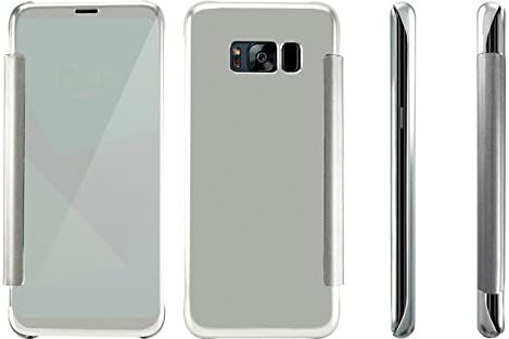 Luxury Slim Mirror Flip Clear View Protective Smart Case Cover for Samsung Galaxy S8 SM-G950 (Silver)