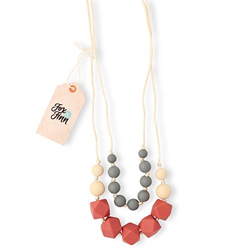 Fox and Finn 'Isabella' Silicone Teething Necklace for Babies | Safety Knotted Silk Rope | Does Not Pull Hair Out | 14 Inch Drop (Marsala + Smoke + Latte) - Thumbnail 6