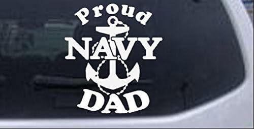 Rad Dezigns Proud Navy Dad Anchor Military Car or Truck Window Laptop Decal Sticker - White 6in X 6.8in