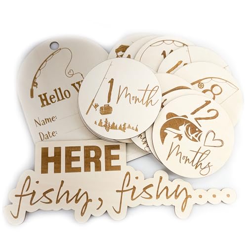 Baby Milestone Signs, Fishing Theme Nursery Decor, Monthly Photo Props, Birth Announcement Cards, Fish Themed Baby Nursery