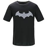 Justice League Batman T-Shirt, Graphic Short-Sleeve Novelty Tee, Cotton/Polyester Blend (Black, L)