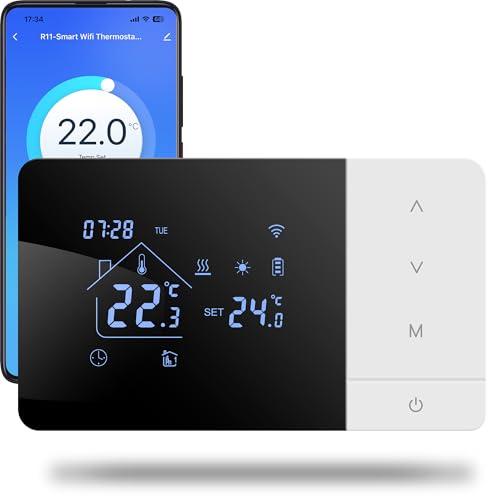 2 Wire Battery Operated Wi-Fi Thermostat Check for Gas Boiler Tuya Daily Programmable Thermostat Compatible with Google Alexa Voice Control W506 3A