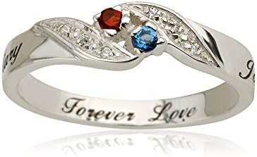 Personalized Engraved Ring Promise Ring Couples Ring with Birthstones -925 Sterling Silver (8)