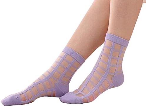 Loverey 1Pair Womens Purple Lattice Ultrathin Transparent Crystal silk Short Socks
