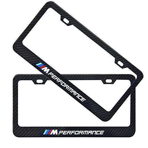 2pcs M Sports Performance Logo License Plate Frame Frame,Applicable to US Standard car License Frame,with Carbon Fiber Textured Glossy Finish Logo for BMW (bwn-m-1)
