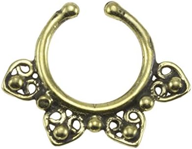 Brass Hearts Swirl Design Fake Septum Ring - 7mm (0.3") Inner Hoop with Adjustable Opening