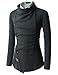 (GD93) Slim Stylish Unbalanced Metallic Leather Point Knitted Cardigan Sweaters Charcoal US M(Tag Size L)