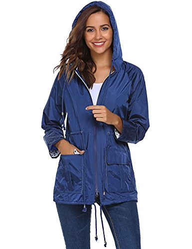 Unibelle Waterproof Lightweight Rain Jacket Active Outdoor Hooded Raincoat for Women, Navy Blue, X-Large