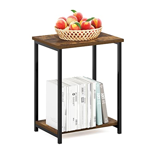 Furinno SIMPLISTIC Side Table, 2-Tier Metal Frame End Table with Open Shelf, Night Stand, Bedside Table, for Living Room, Bedroom, Amber Pine