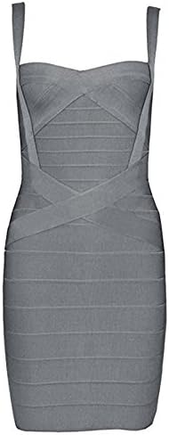 UONBOX Women's Rayon Cute Sleeveless Bodycon Bandage Strap Dress (L, Gray)
