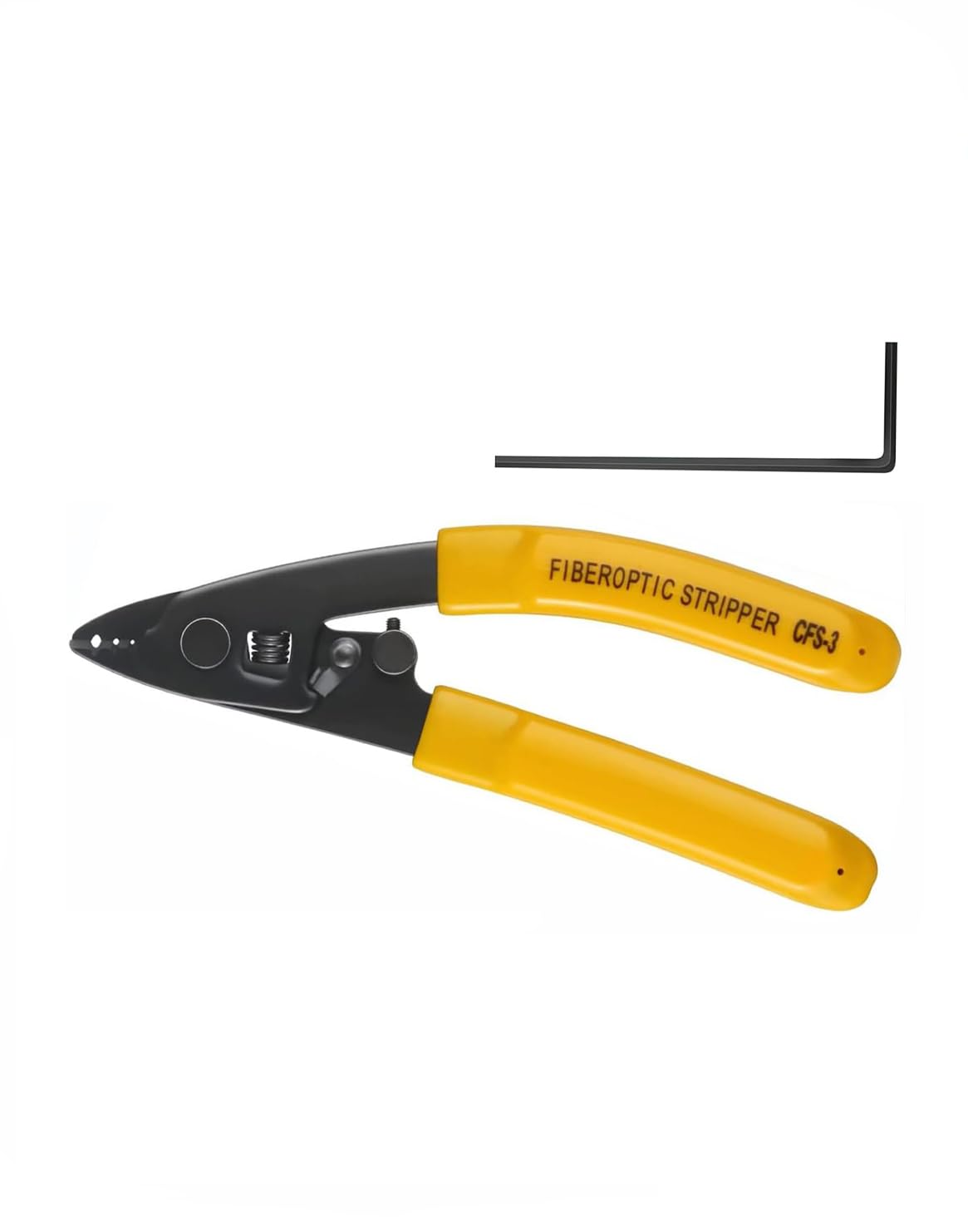 Photo 1 of 1-Pack CFS-3 Fiber Optic Stripper, 3 Port Adjustable Fiber Stripper Tool for FTTH/FTTX, with Allen Key, Safety Lock & Comfort Grip for 125?m/250?m/900?m Fiber Cable Stripping (Yellow)