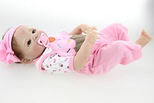 NKol Reborn Baby Dolls Full Silicone Vinyl Body Newborn Baby Girl Toy (Waterproof Dolls) Pink Outfits Kids Houseplay Toys, 22inch 57cm