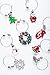 Christmas Holiday Wine Glass Charms, Hand Painted - Set of 8 with Sateen Storage Bag by Cork & Leaf