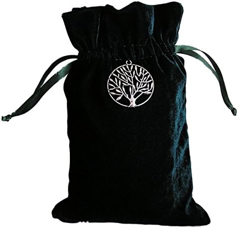 Quixotic Creations Tarot Rune Gift Bag with Large Tree of Life Charm, Green Velvet 6 inch x 9 inch