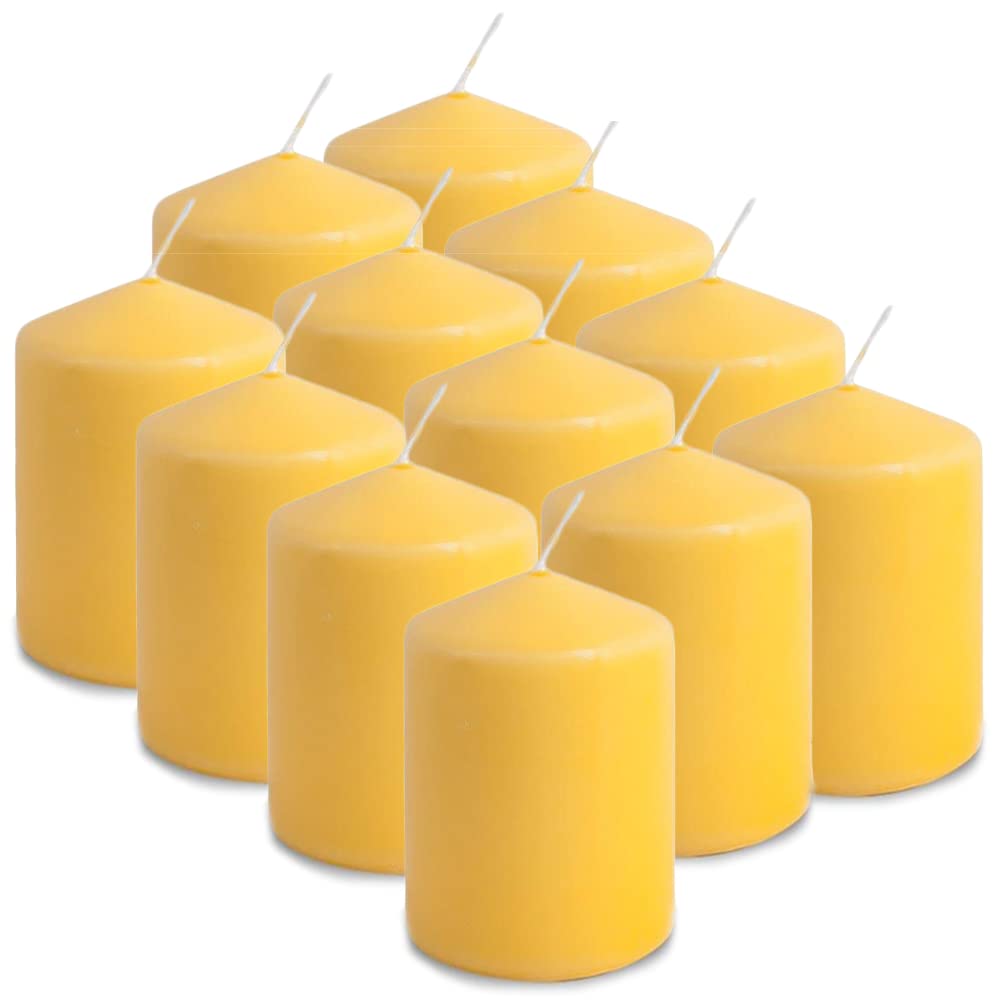 MGE - 12x Set of Fragranced Scented Pillar Candles - Aromatherapy Candle - Set of 12 Natural Aromatic Candle - Household - Interior Decoration - Non Drip - Easy to Relight - Citrus