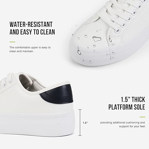 JABASIC PLATFORM SNEAKERS FOR WOMEN FASHION TENNIS SHOES LACE-UP CASUAL WALKING SNEAKER (9.5,WHITE/NAVY)