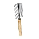 Dog Grooming Tool, Cat Grooming Comb, Devin 8-Inch Stainless Steel Double-Sided Comb with Wooden Handle, By WPS