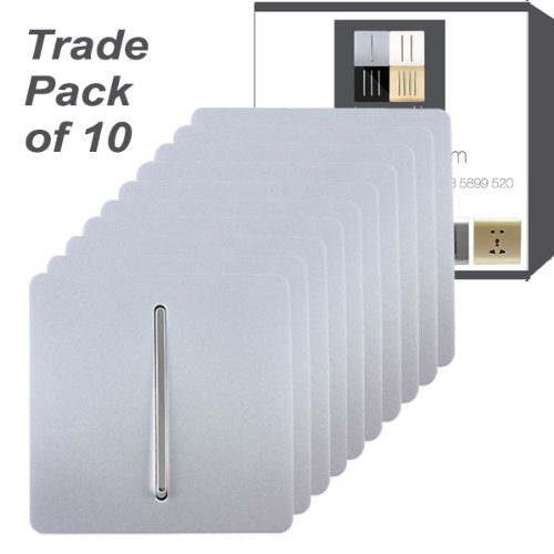 Trendi 1 Gang 1 Way Artistic Modern Glossy 10 Amp Rocker Tactile Light Switch Silver Trade Pack x10