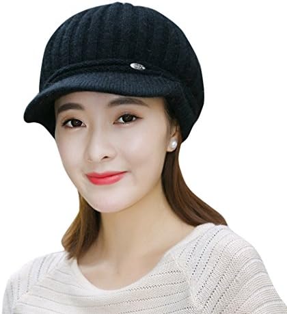 Knit Winter Hats For Women Girls - Nercap Stretch Warm Crochet Snow Ski Skull Cap With Visor Brim (Black)