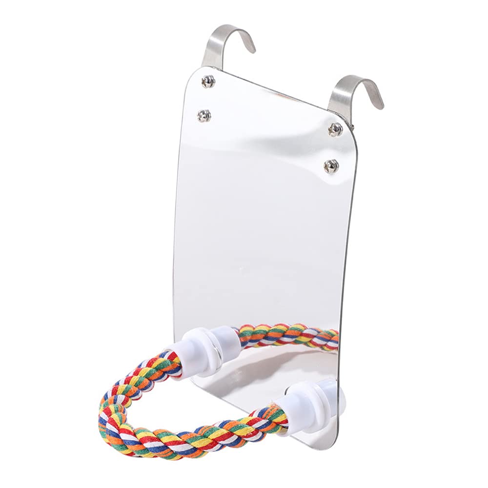 Bird Mirror Cotton Rope Standing Bar Birdcage Perches Mirror Cage Hanging Toy for Cage Cockatiels Finch Canaries