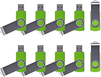 Enfain 32GB x 10 PCS Green Flash Drive USB 2.0 Memory Stick Swivel Pen Drives for Data Storage and Distribution in Environment-Friendly Businesses
